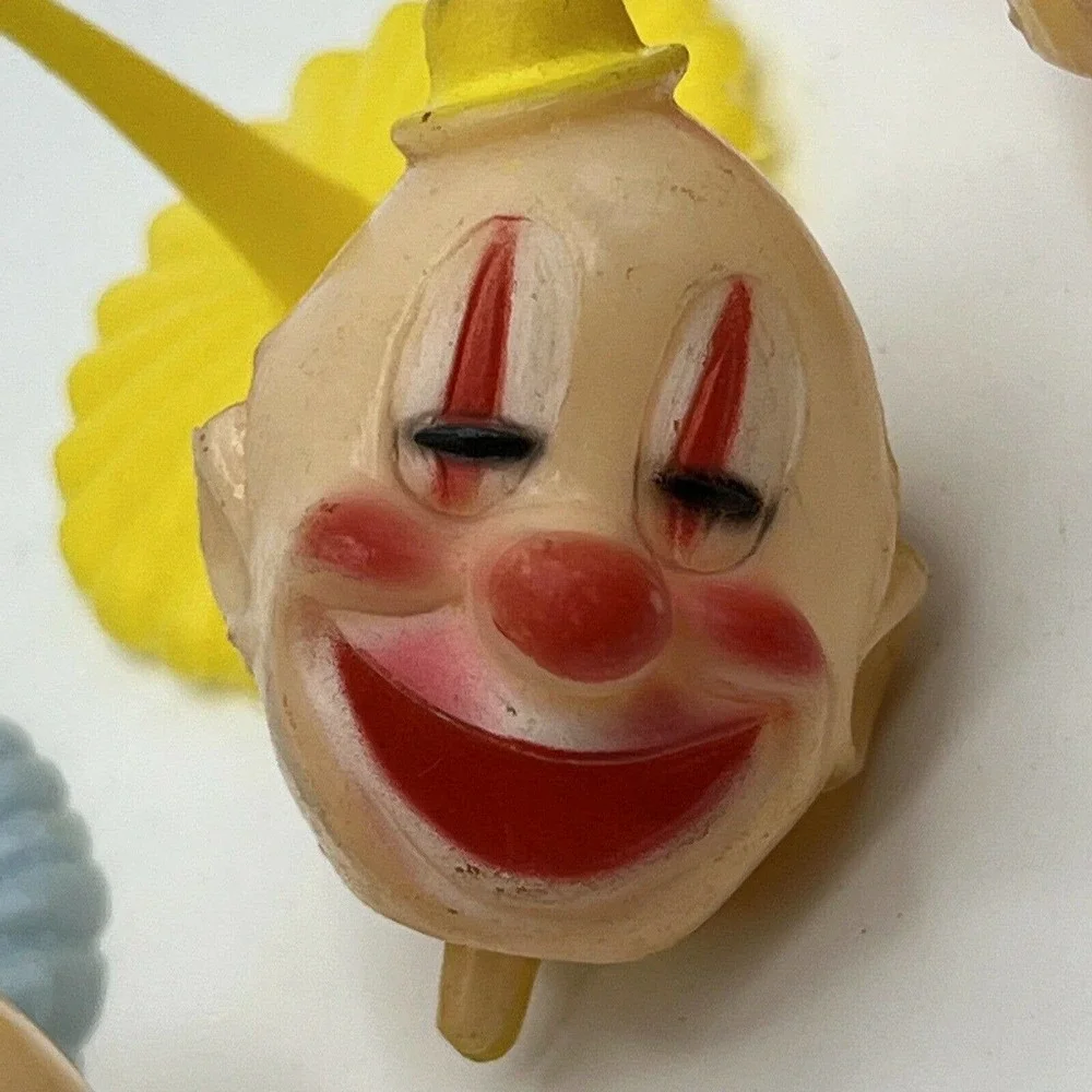 Clown Head Cake Toppers Circus Wilton set of 3 Cupcake Picks Vintage